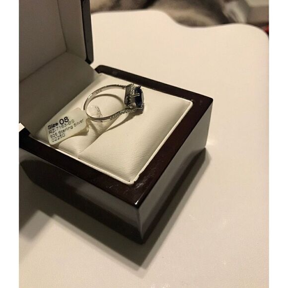 2 Ct. Halo Swirl Blue & White Sapphire Gemstone Ring Sz 8 - Picture 3 of 4